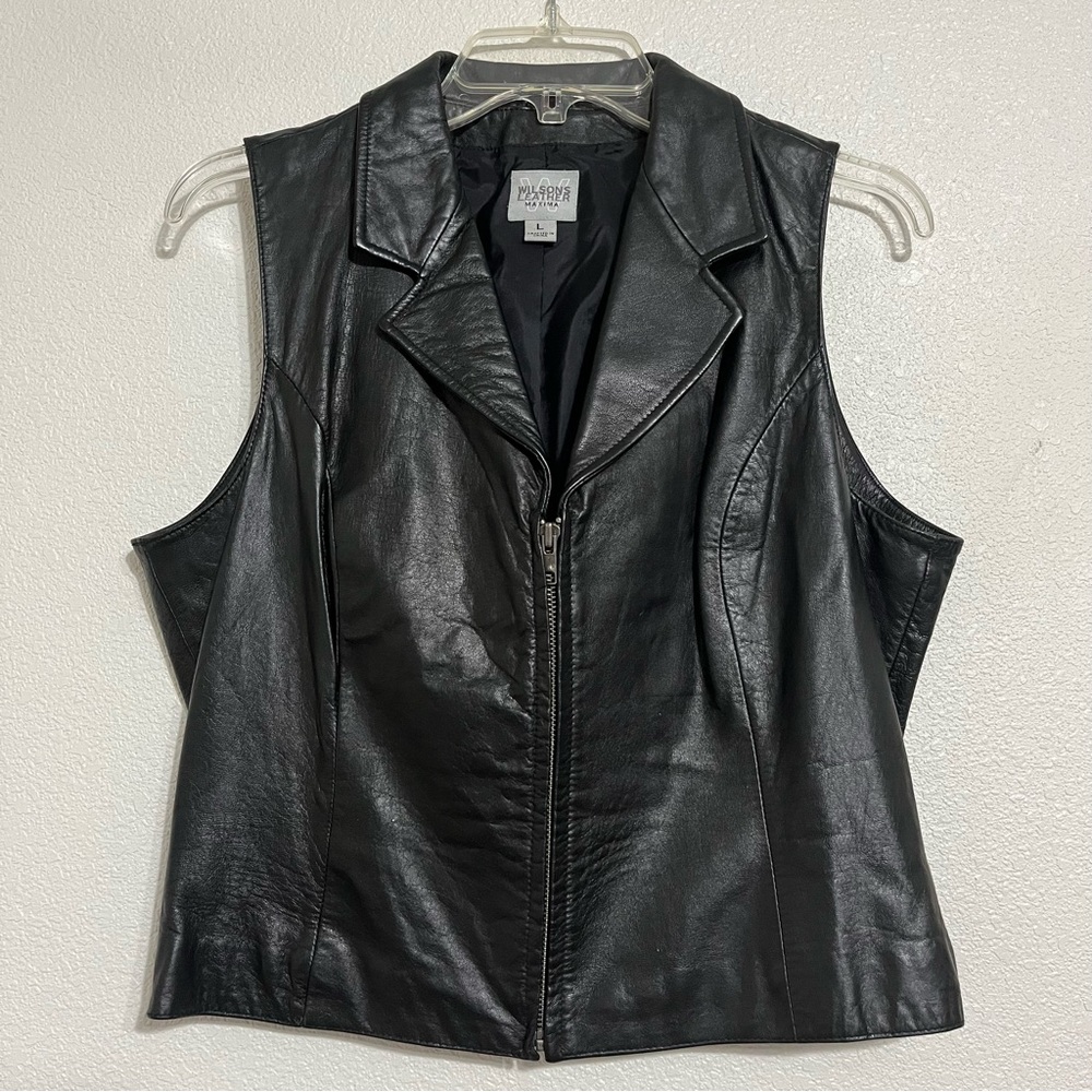Vintage Y2K Wilson’s Leather Maxima Black Zip Up Biker Vest Size Large